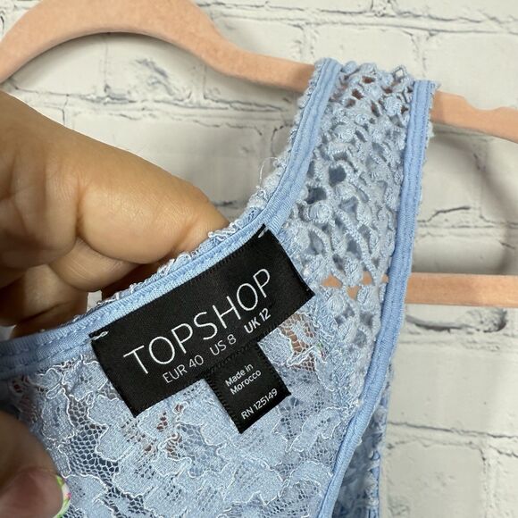 Y2K Crochet Crop Top Women SIze 8 Blue Rertro Coquette Feminine Cottage Fairy - Picture 3 of 9